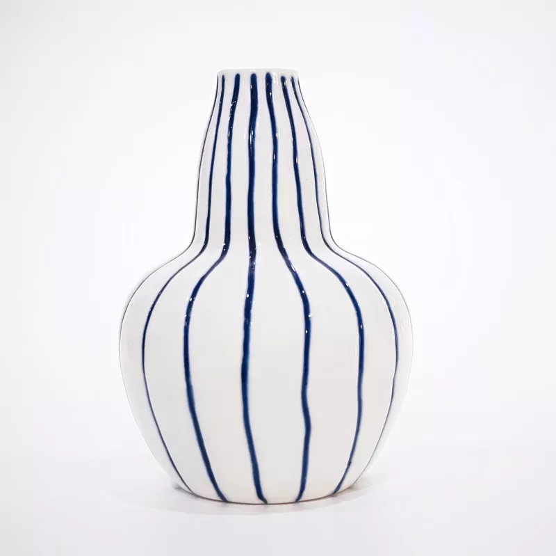 Modern Blue Striped Ceramic Vase